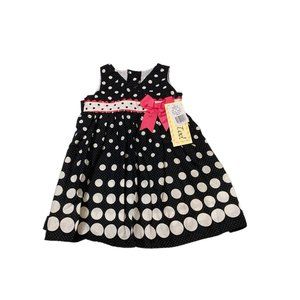 NWT Rare, Too Girls Black Polka Dot Pink Bow Sleeveless Dress 4T